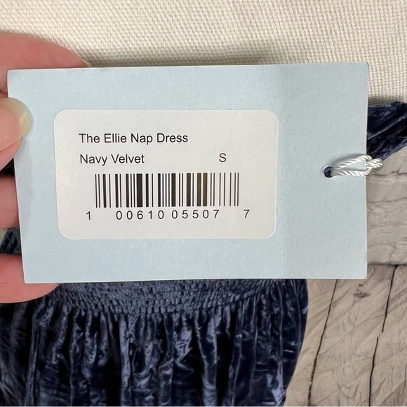 Hill House Size S The Ellie Nap Dress Navy Velvet Midi Tiered Smocked Bodice NEW - Picture 14 of 14